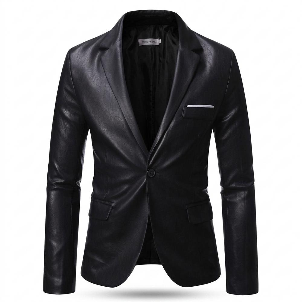 Mens Outlet House - Lolen | Faux-Leather Single-Breasted Blazer Men