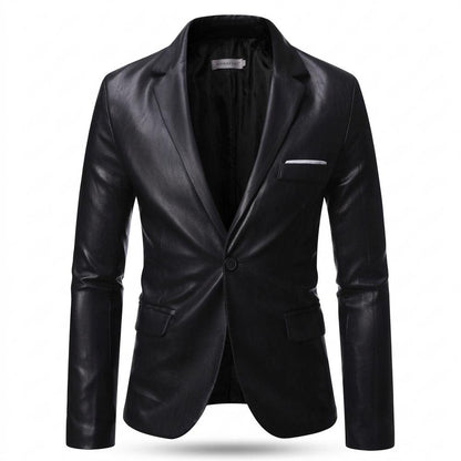 Mens Outlet House - Lolen | Faux-Leather Single-Breasted Blazer Men