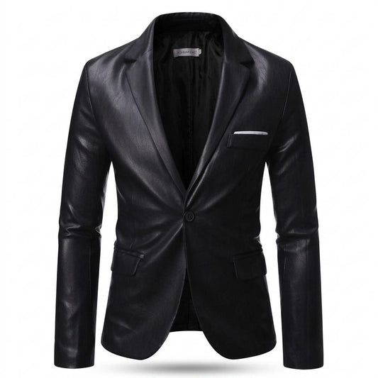 Mens Outlet House - Lolen | Faux-Leather Single-Breasted Blazer Men