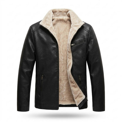 Mens Outlet House - Vavel | Sherpa-Lined Zip-Up Leather Jacket Men