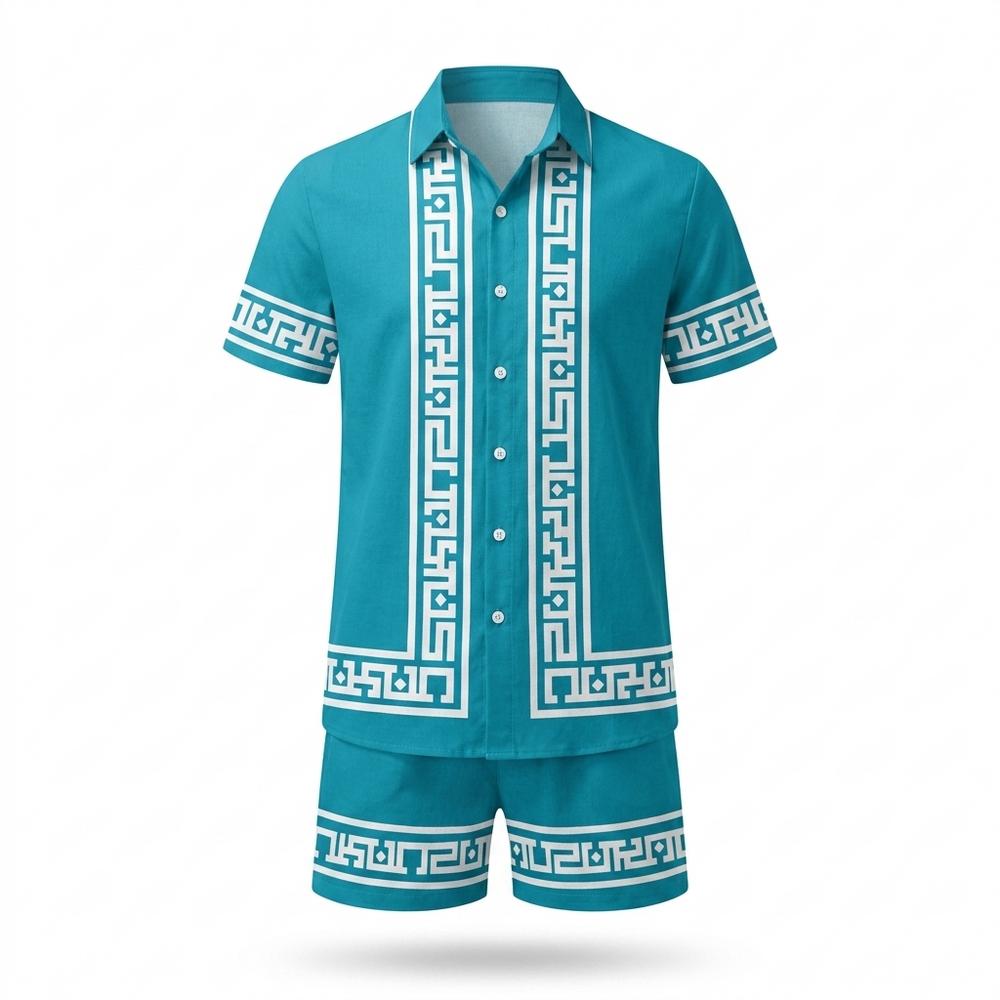Mens Outlet House - Valen | Geometric Short-Sleeved Suit Men