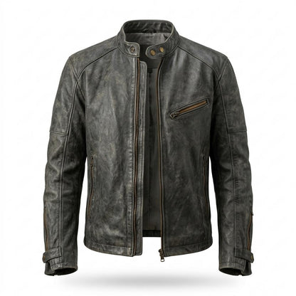 Mens Outlet House - Satal | Distressed Fitted Leather Jacket Men