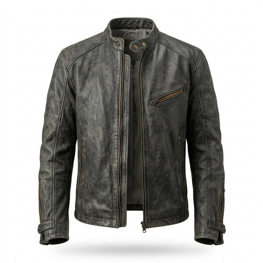 Mens Outlet House - Satal | Distressed Fitted Leather Jacket Men