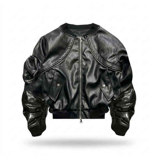Mens Outlet House - Allin | Ruched Structured Leather Jacket Unisex