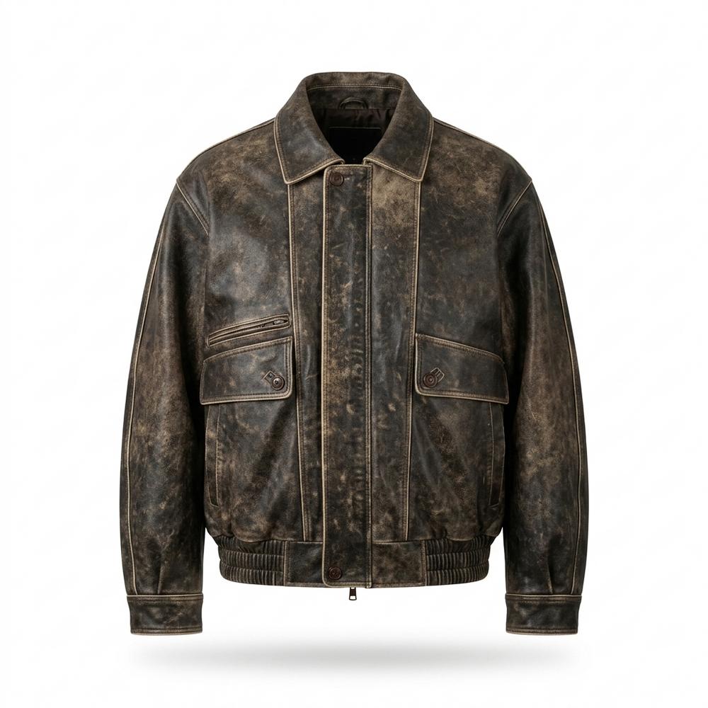 Mens Outlet House - Kenor | Patinated Oversized Leather Jacket Unisex