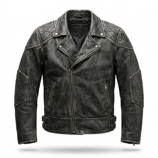 Mens Outlet House - Yiwed | Distressed Quilted Leather Jacket Men