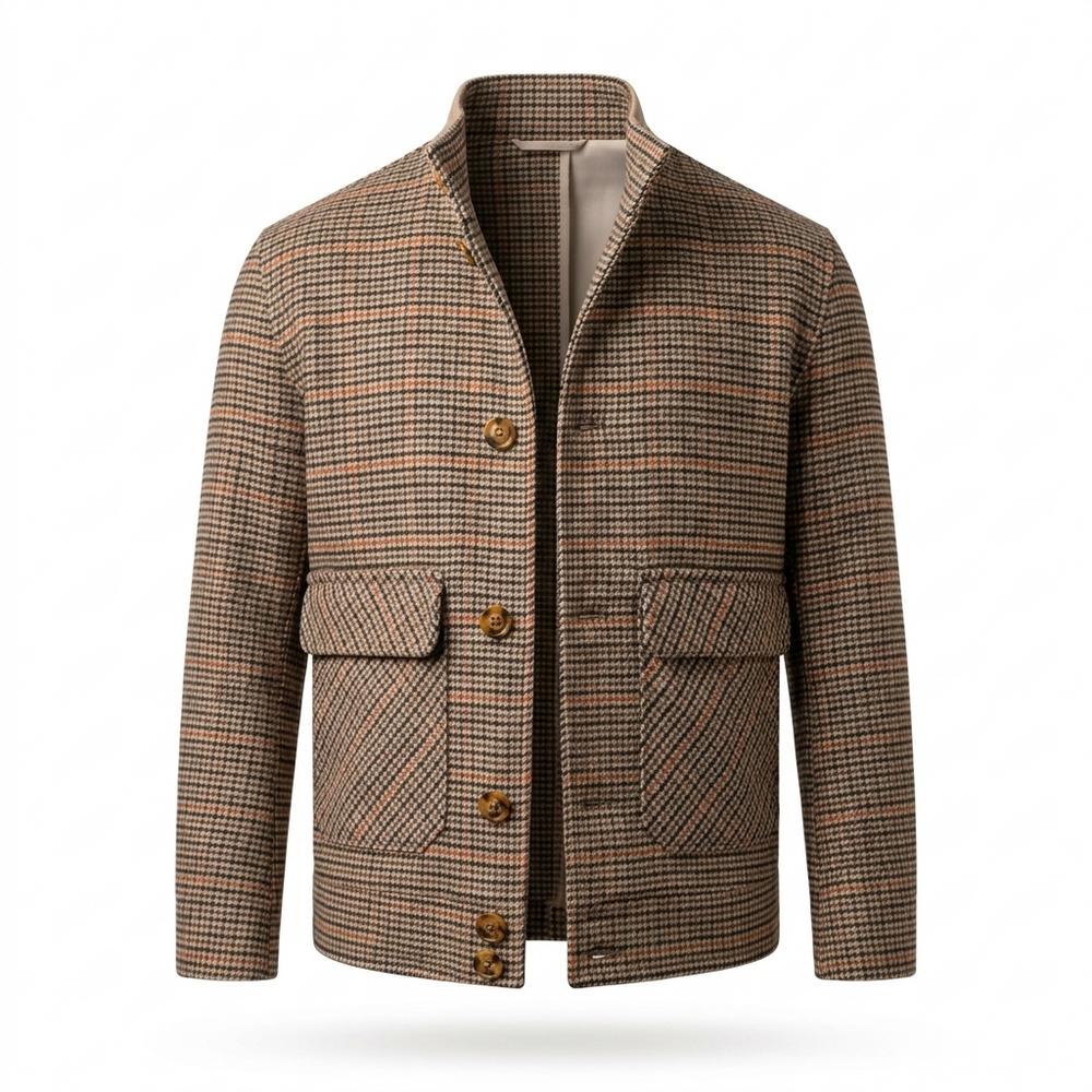 Mens Outlet House - Vural | Checked Stand-Collar Jacket Men