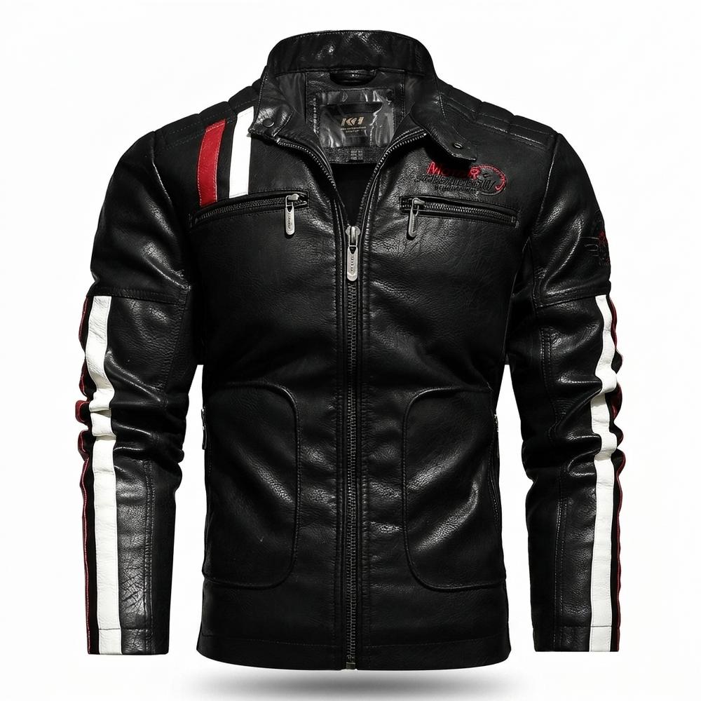 Mens Outlet House - Setor | Striped Racer Leather Jacket Men