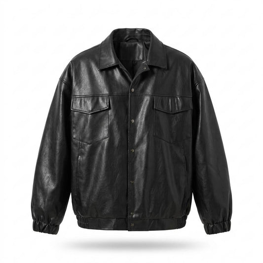 Mens Outlet House - Cavin | Oversized Button-Up Leather Jacket Unisex
