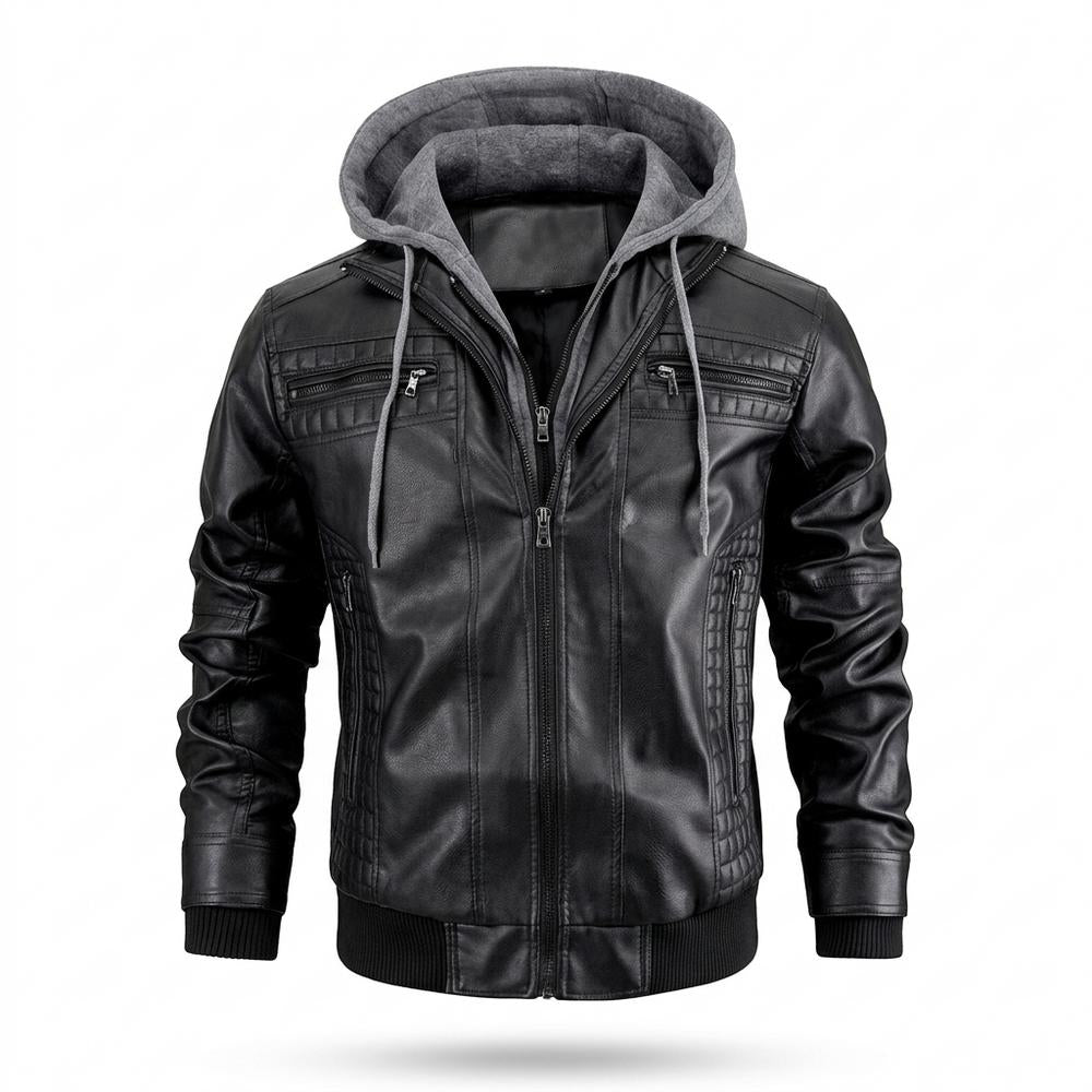 Mens Outlet House - Rinal | Hooded Quilted Leather Jacket Men