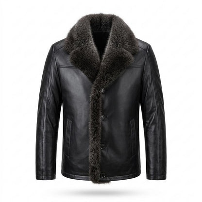 Mens Outlet House - Zepun | Fur-Trimmed Button-Front Leather Jacket Men