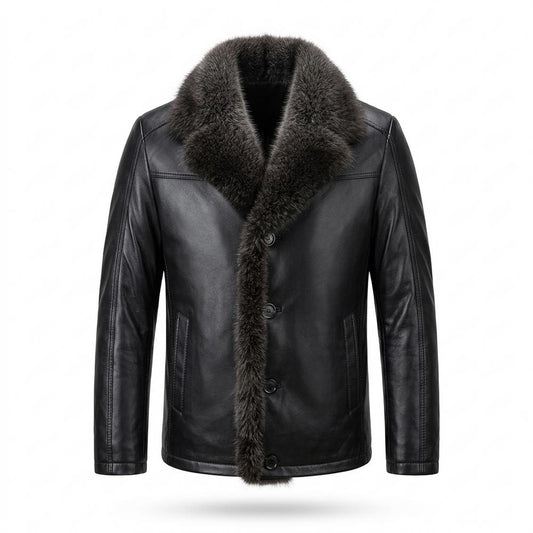 Mens Outlet House - Zepun | Fur-Trimmed Button-Front Leather Jacket Men