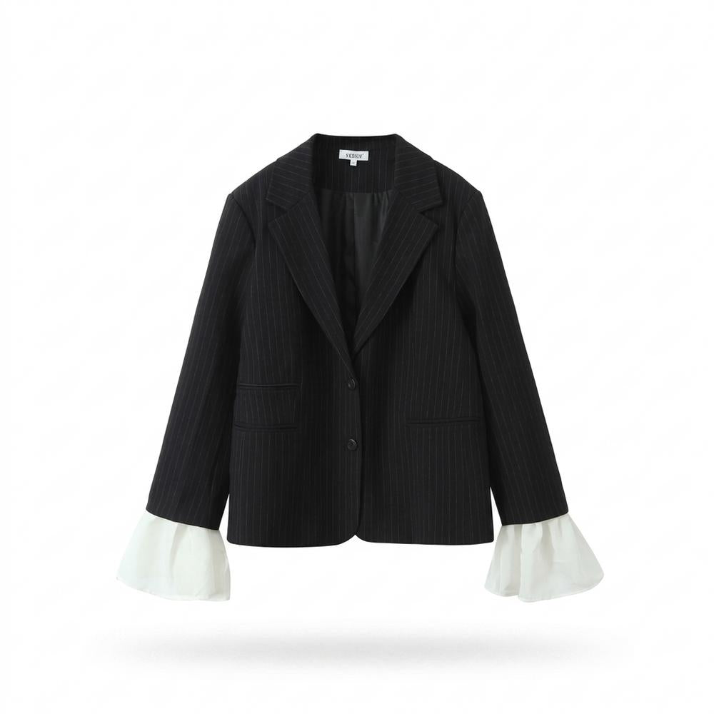 Mens Outlet House - Yomon | Pinstriped Ruffled-Cuff Blazer Women