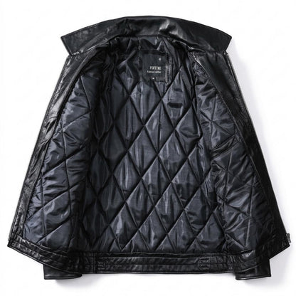 Mens Outlet House - Zeron | Quilted-Lined Zip-Up Leather Jacket Men