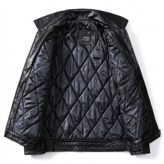 Mens Outlet House - Zeron | Quilted-Lined Zip-Up Leather Jacket Men