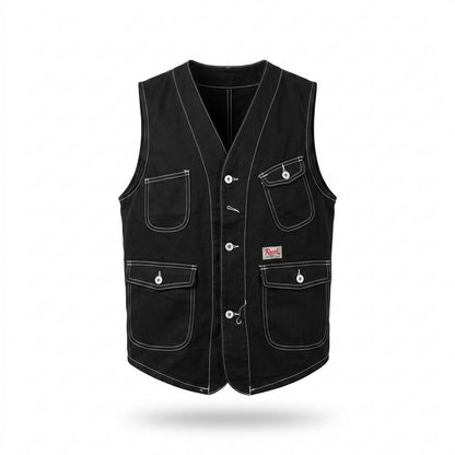 Mens Outlet House - Vavar | Contrast-Stitched Multi-Pocket Vest Men