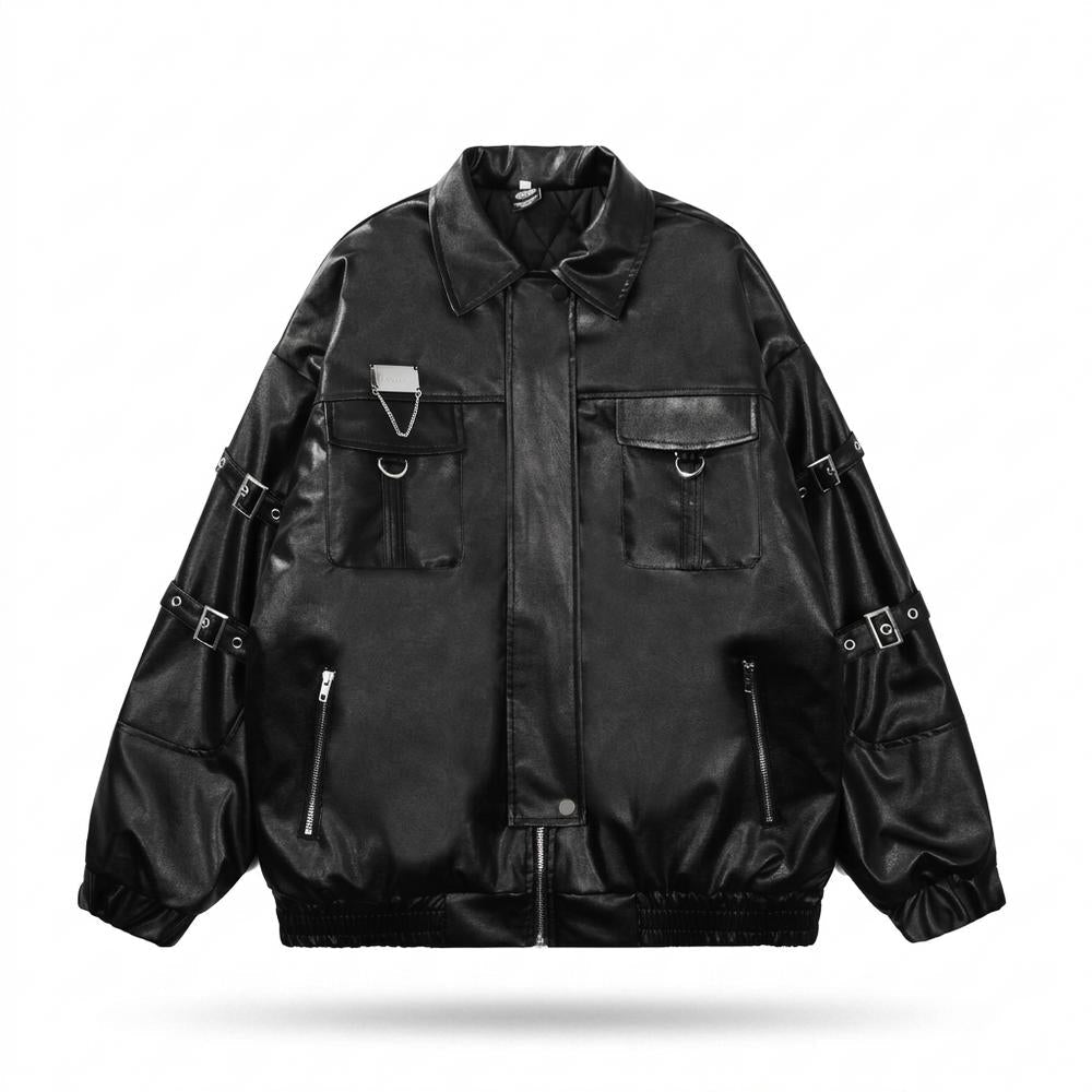 Mens Outlet House - Tazan | Oversized Buckled Leather Jacket Unisex
