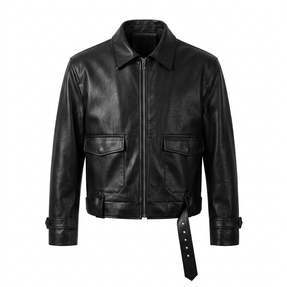 Mens Outlet House - Sonud | Zippered Belted Leather Jacket Men