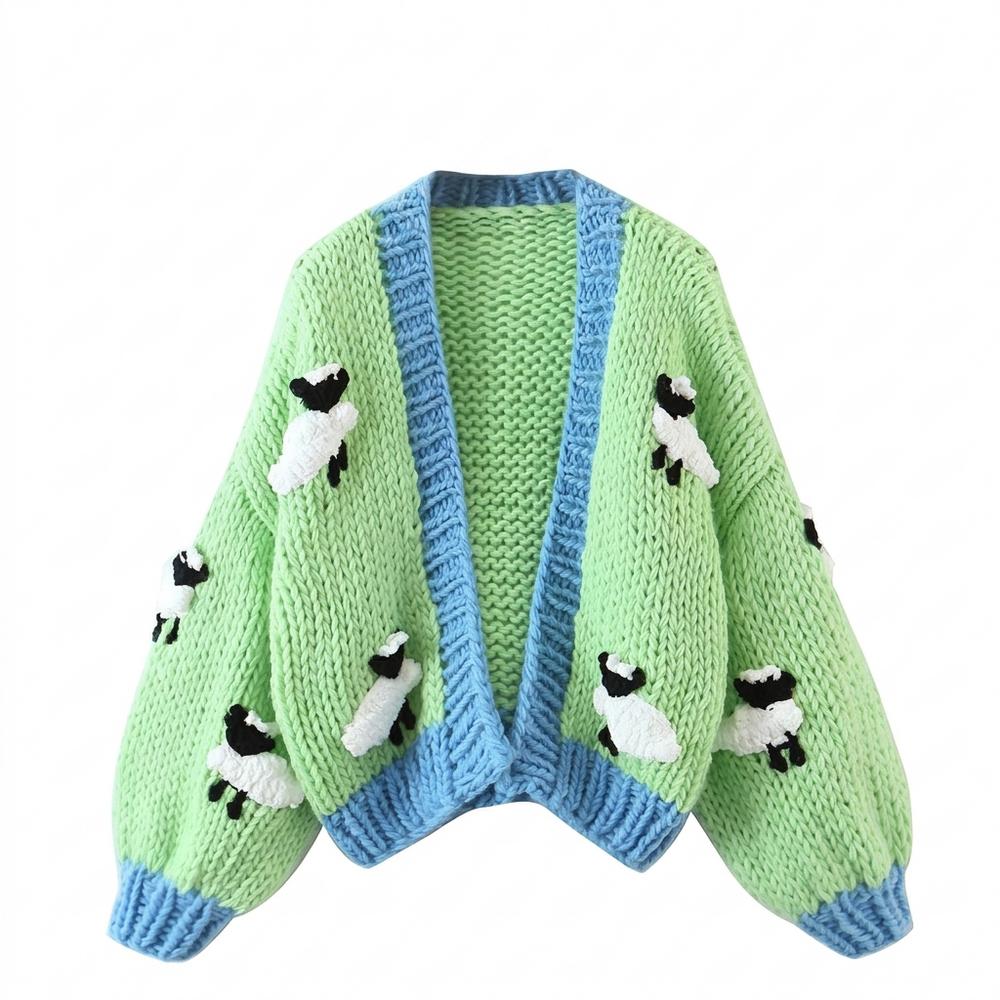 Mens Outlet House - Nenor | Chunky Knit Sheep Pattern Knit Cardigan Women