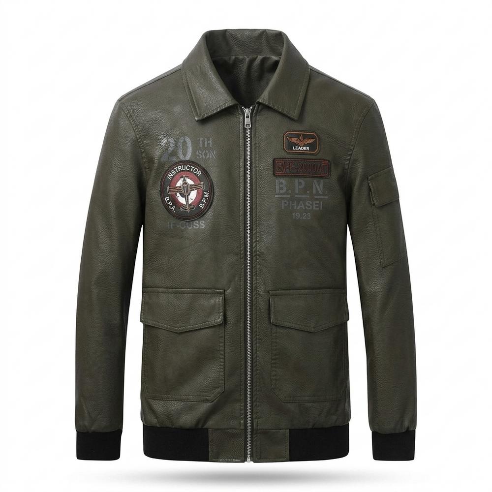 Mens Outlet House - Sasen | Embroidered Zip-Up Leather Jacket Men