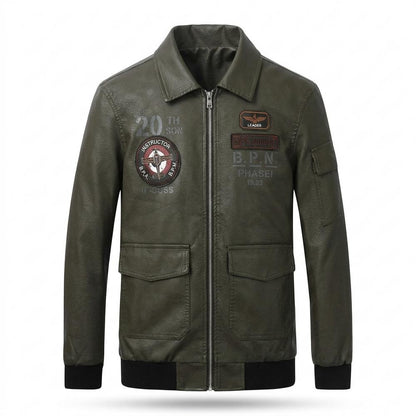 Mens Outlet House - Sasen | Embroidered Zip-Up Leather Jacket Men