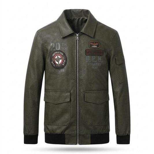 Mens Outlet House - Sasen | Embroidered Zip-Up Leather Jacket Men