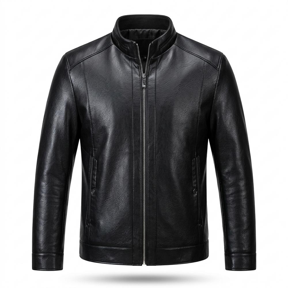 Mens Outlet House - Cosen | Zip-Up Stand-Collar Leather Jacket Men