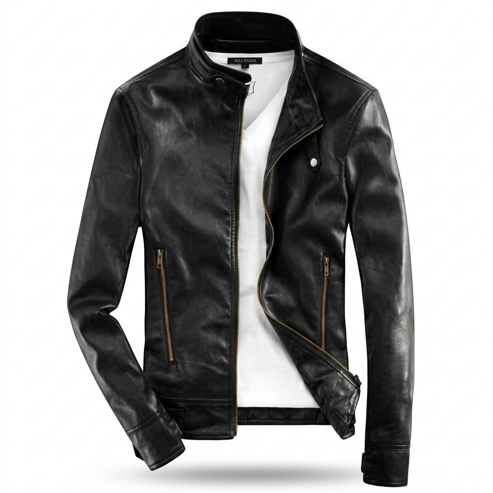 Mens Outlet House - Tinav | Fitted Stand-Collar Leather Jacket Men