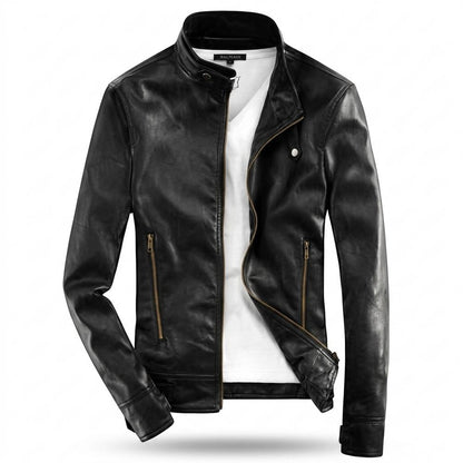 Mens Outlet House - Tinav | Fitted Stand-Collar Leather Jacket Men