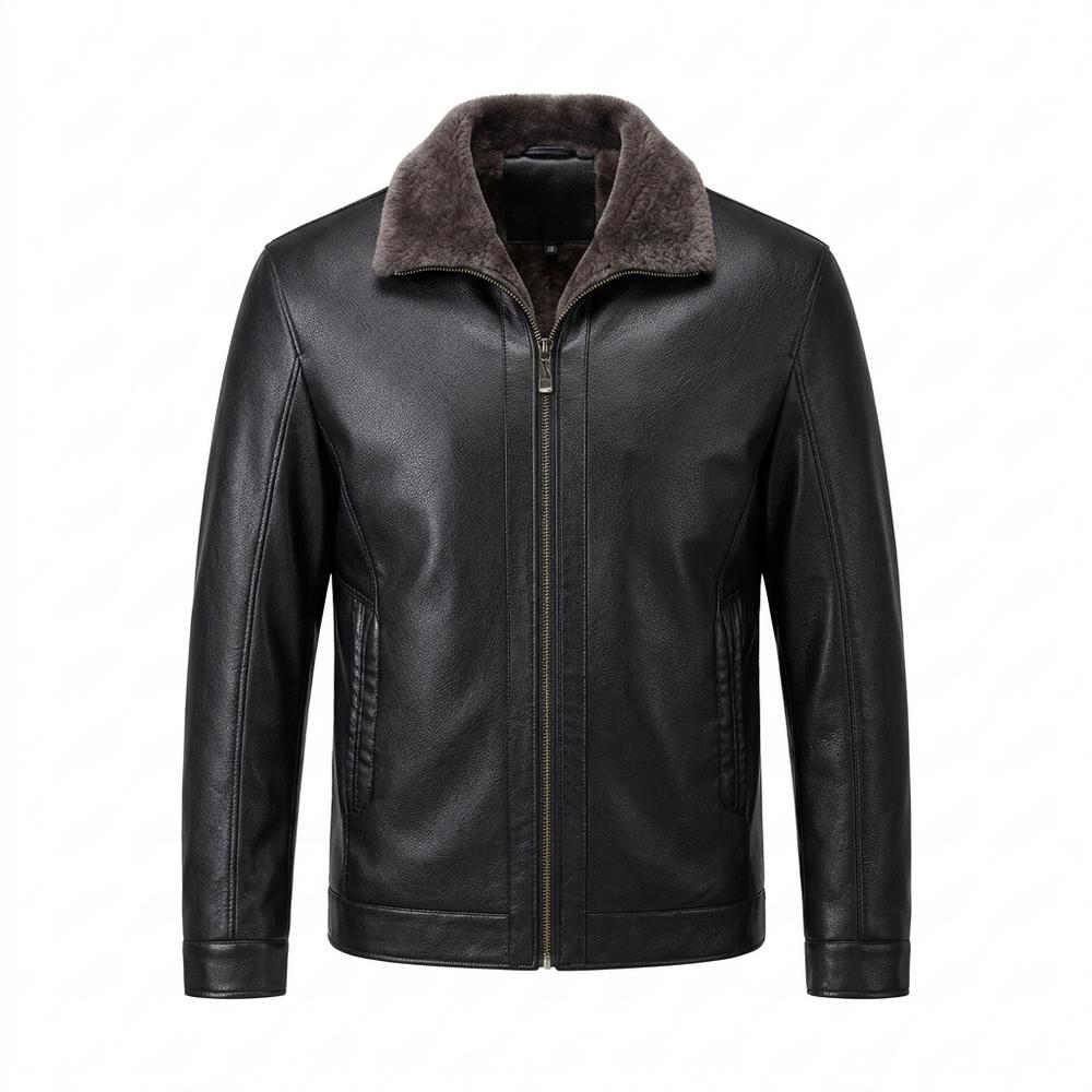 Mens Outlet House - Daram | Fur-Collar Zip-Up Leather Jacket Men