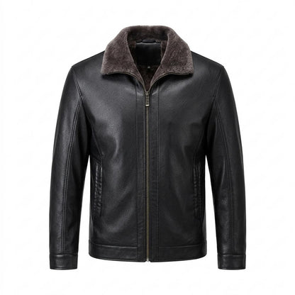 Mens Outlet House - Daram | Fur-Collar Zip-Up Leather Jacket Men
