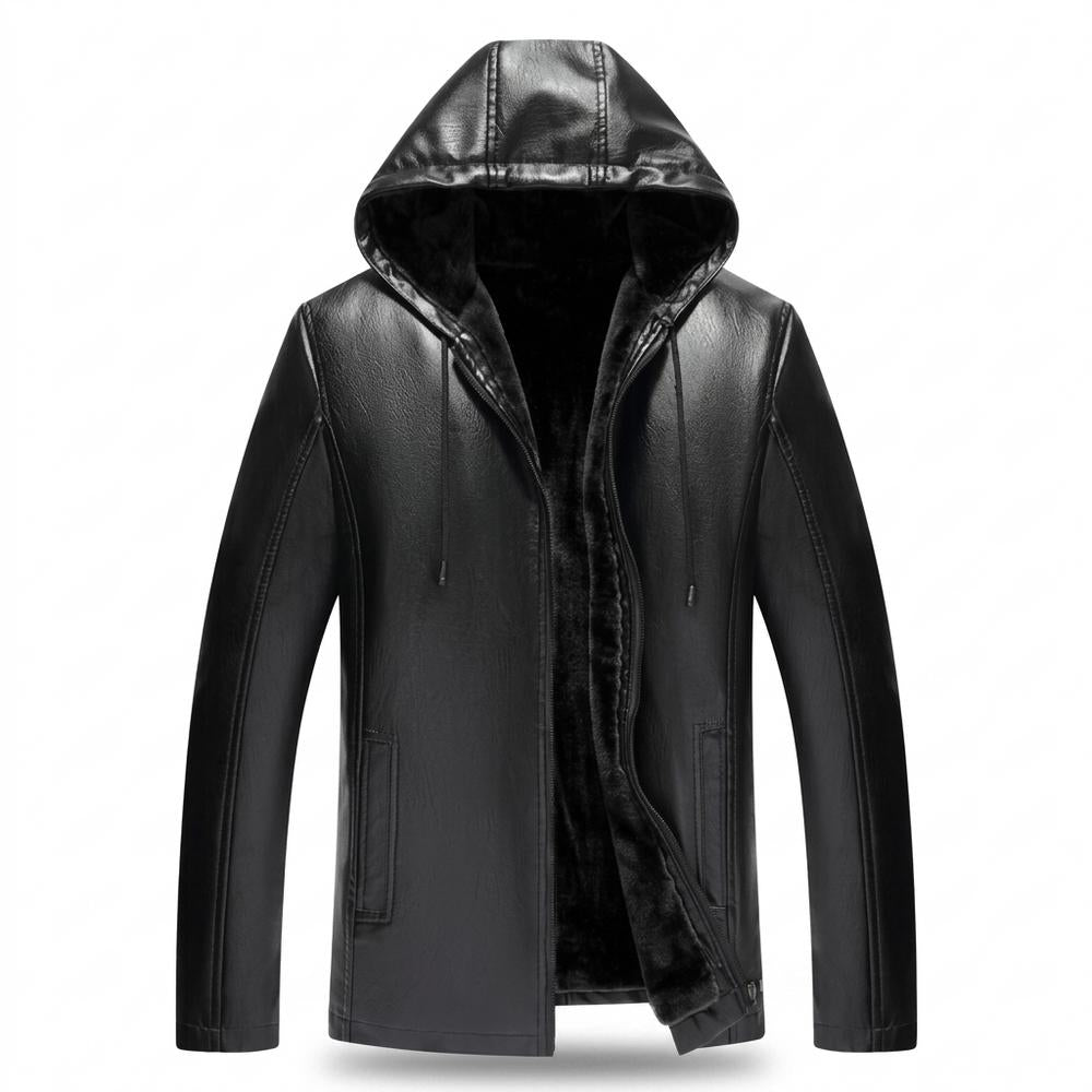 Mens Outlet House - Vilom | Velvet-Lined Hooded Leather Jacket Men