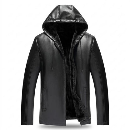 Mens Outlet House - Vilom | Velvet-Lined Hooded Leather Jacket Men