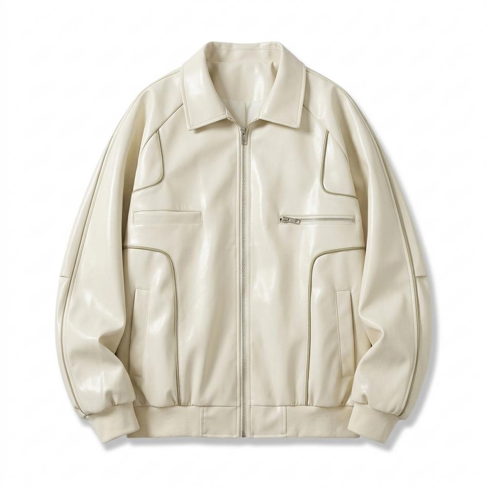 Mens Outlet House - Zasol | Piped Zip-Up Leather Jacket Unisex