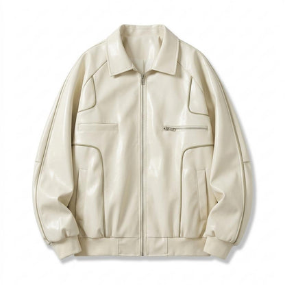 Mens Outlet House - Zasol | Piped Zip-Up Leather Jacket Unisex
