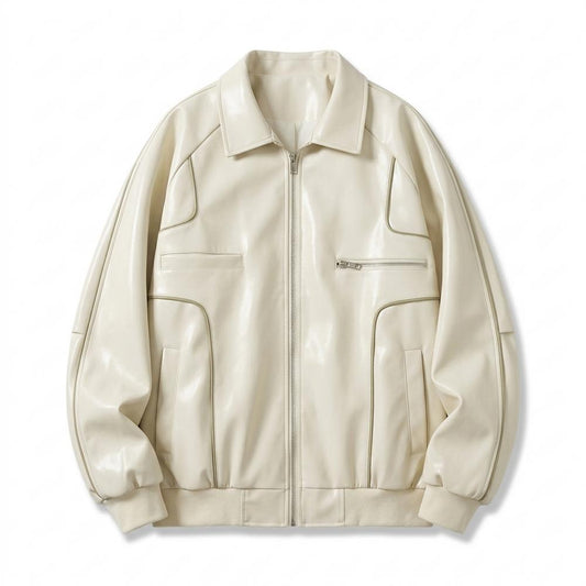 Mens Outlet House - Zasol | Piped Zip-Up Leather Jacket Unisex