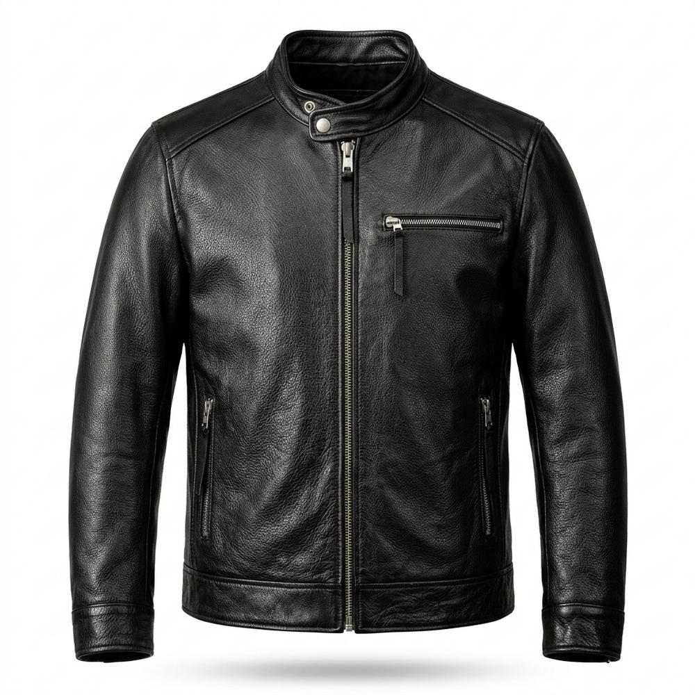 Mens Outlet House - Kemon | Grained Zippered Leather Jacket Men