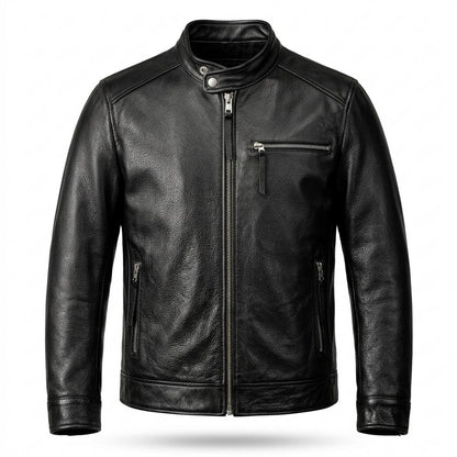 Mens Outlet House - Kemon | Grained Zippered Leather Jacket Men
