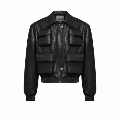 Mens Outlet House - Noral | Cargo-Pocket Smocked Leather Jacket Unisex