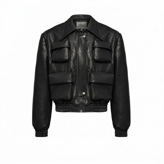 Mens Outlet House - Noral | Cargo-Pocket Smocked Leather Jacket Unisex