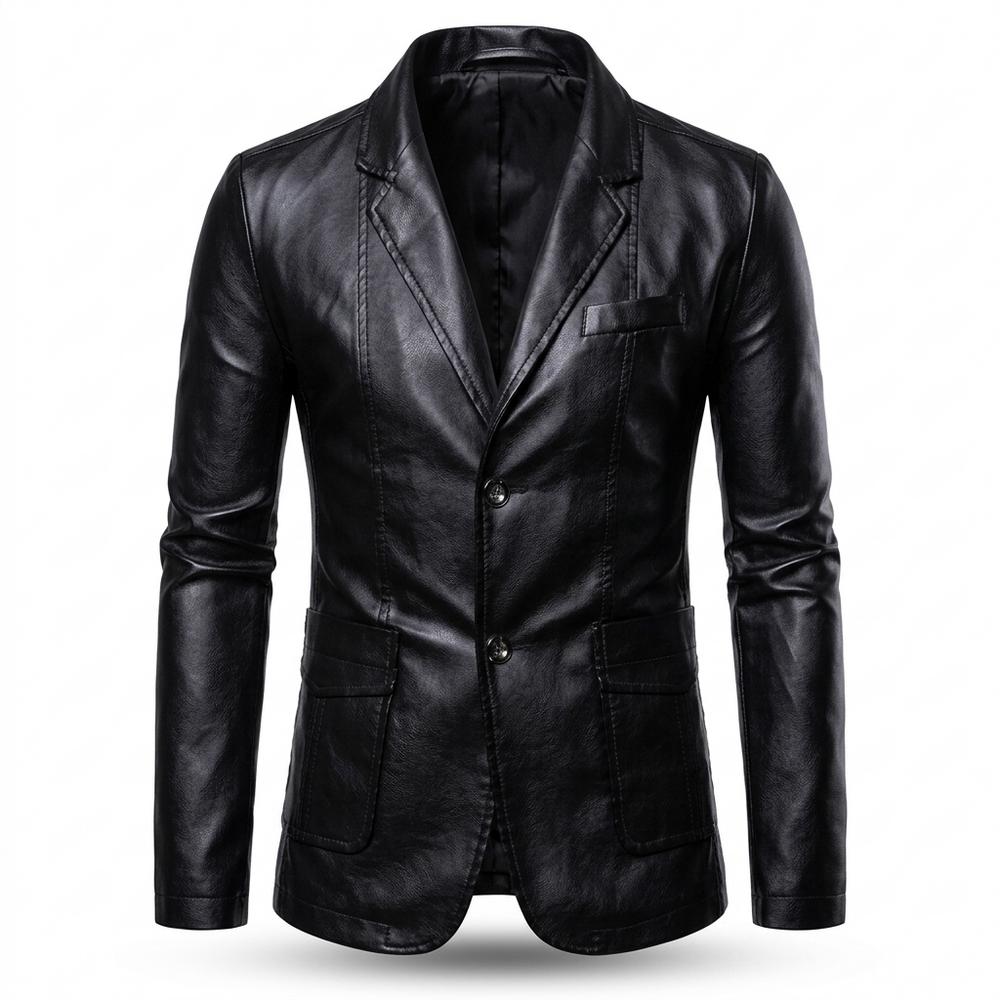 Mens Outlet House - Mabol | Single-Breasted Slim Fit Leather Jacket Men