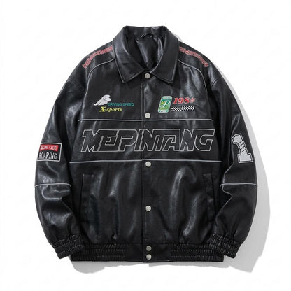 Mens Outlet House - Ninav | Embroidered Button-Up Leather Jacket Unisex