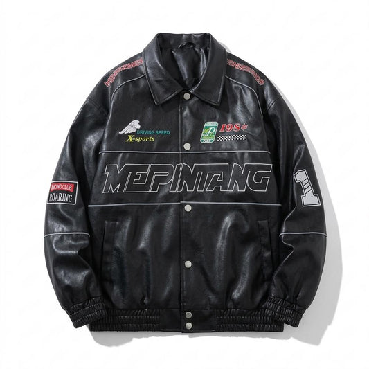 Mens Outlet House - Ninav | Embroidered Button-Up Leather Jacket Unisex