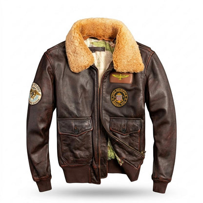 Mens Outlet House - Arran | Embroidered Shearling-Collar Leather Jacket Men
