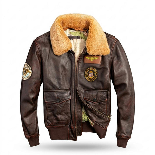 Mens Outlet House - Arran | Embroidered Shearling-Collar Leather Jacket Men