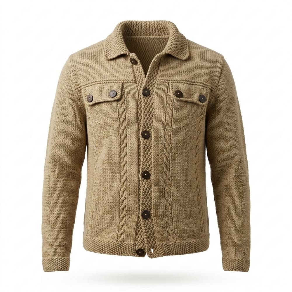 Mens Outlet House - Losol | Cable Knit Collared Knit Cardigan Men