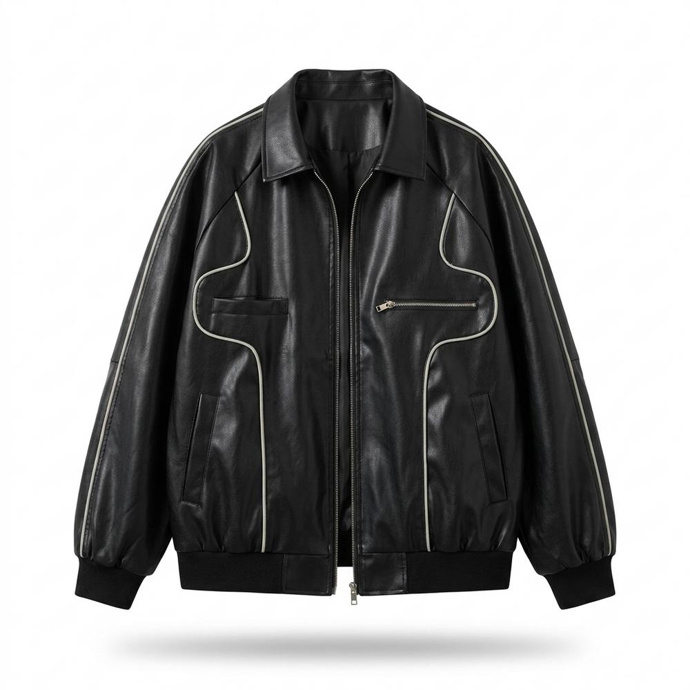 Mens Outlet House - Sesol | Piped Oversized Leather Jacket Men