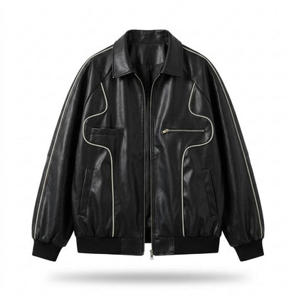 Mens Outlet House - Sesol | Piped Oversized Leather Jacket Men