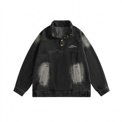 Mens Outlet House - Raver | Washed Stand-Collar Denim Jacket Unisex