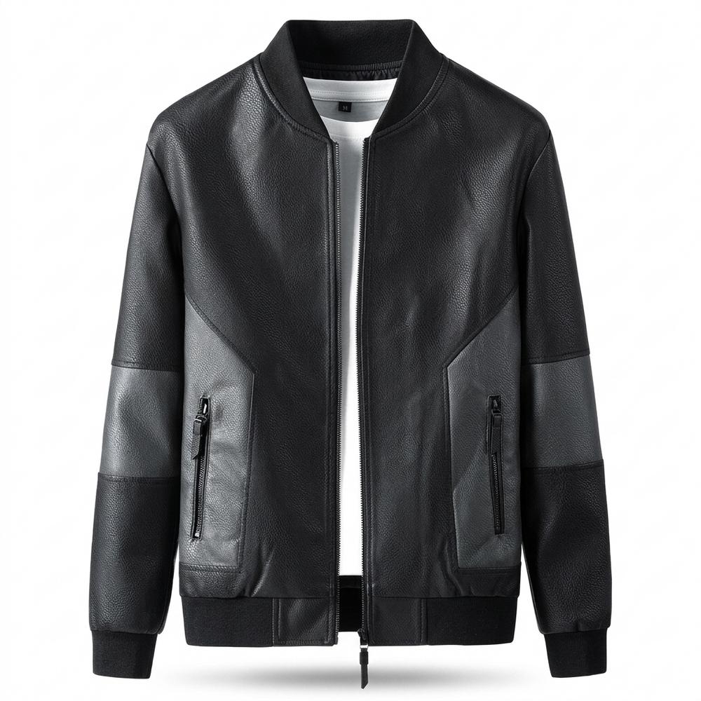 Mens Outlet House - Nesel | Two-Tone Zip-Up Leather Jacket Men
